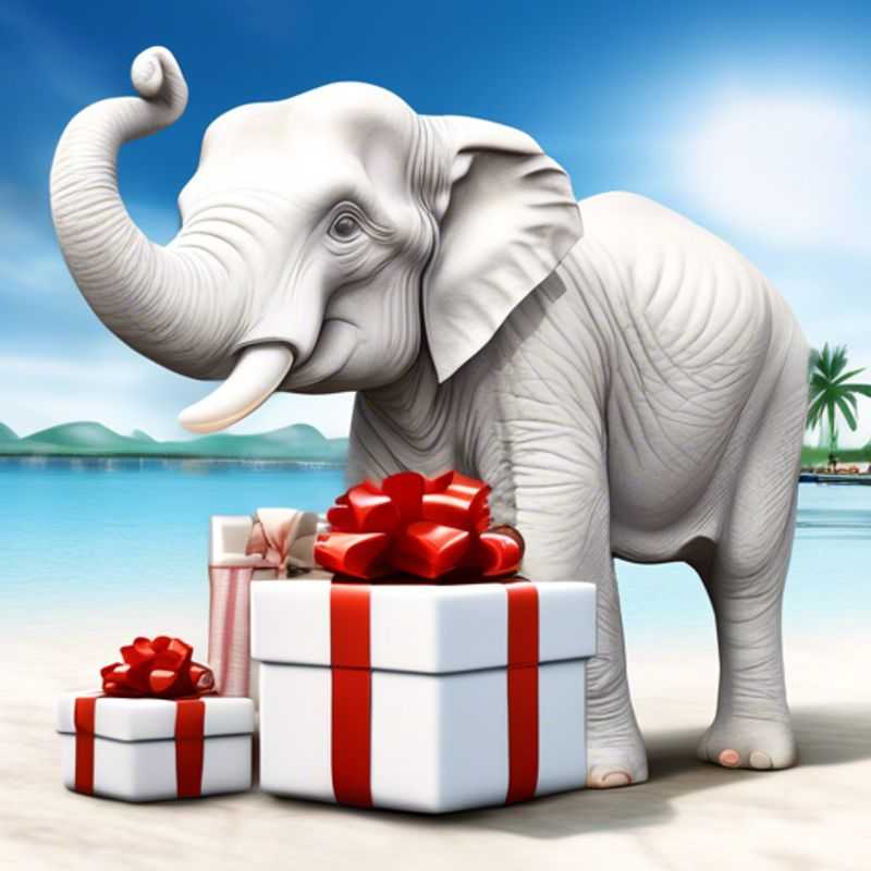 A table filled with colorful, wrapped White Elephant gifts, all priced at just $1!